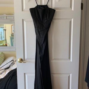 NICOLE MILLER BLACK SATIN STRAPLESS MAXI